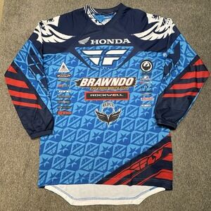 Fly Racing Kinetic Pro Series Jersey Shirt Mens Large Blue Long Sleeve Motocross